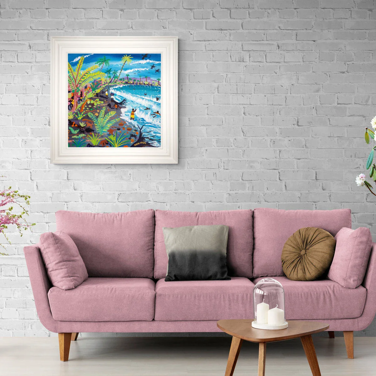 'Caribbean Beach Life, Costa Rica', 24 x 24 inches acrylic on canvas. Caribbean Coastal painting by British Artist John Dyer - Image 3