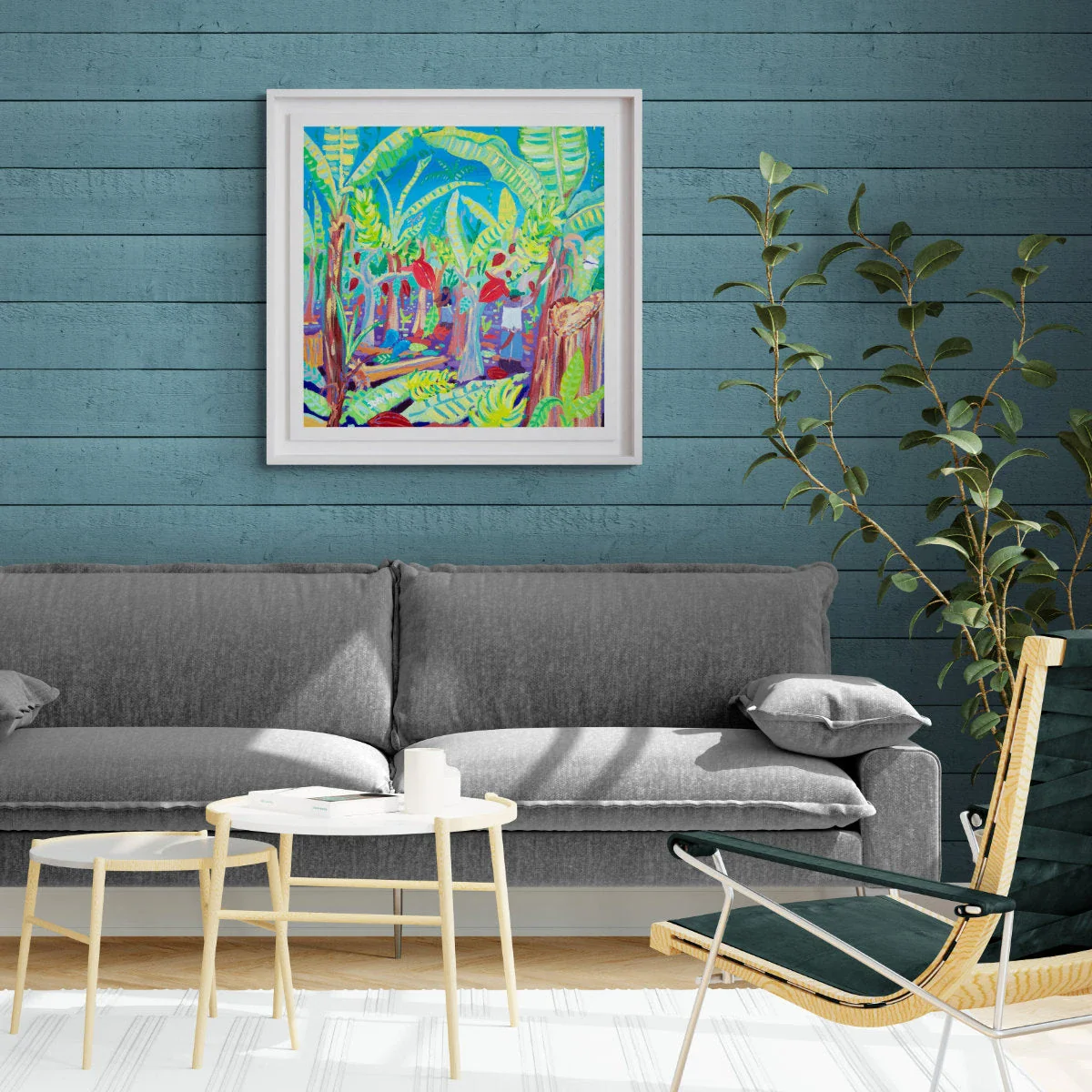 'Intercropping and Chopping, Costa Rica Bananas and Cacao Trees', 24x24 inches acrylic on canvas by British Artist John Dyer - Image 3