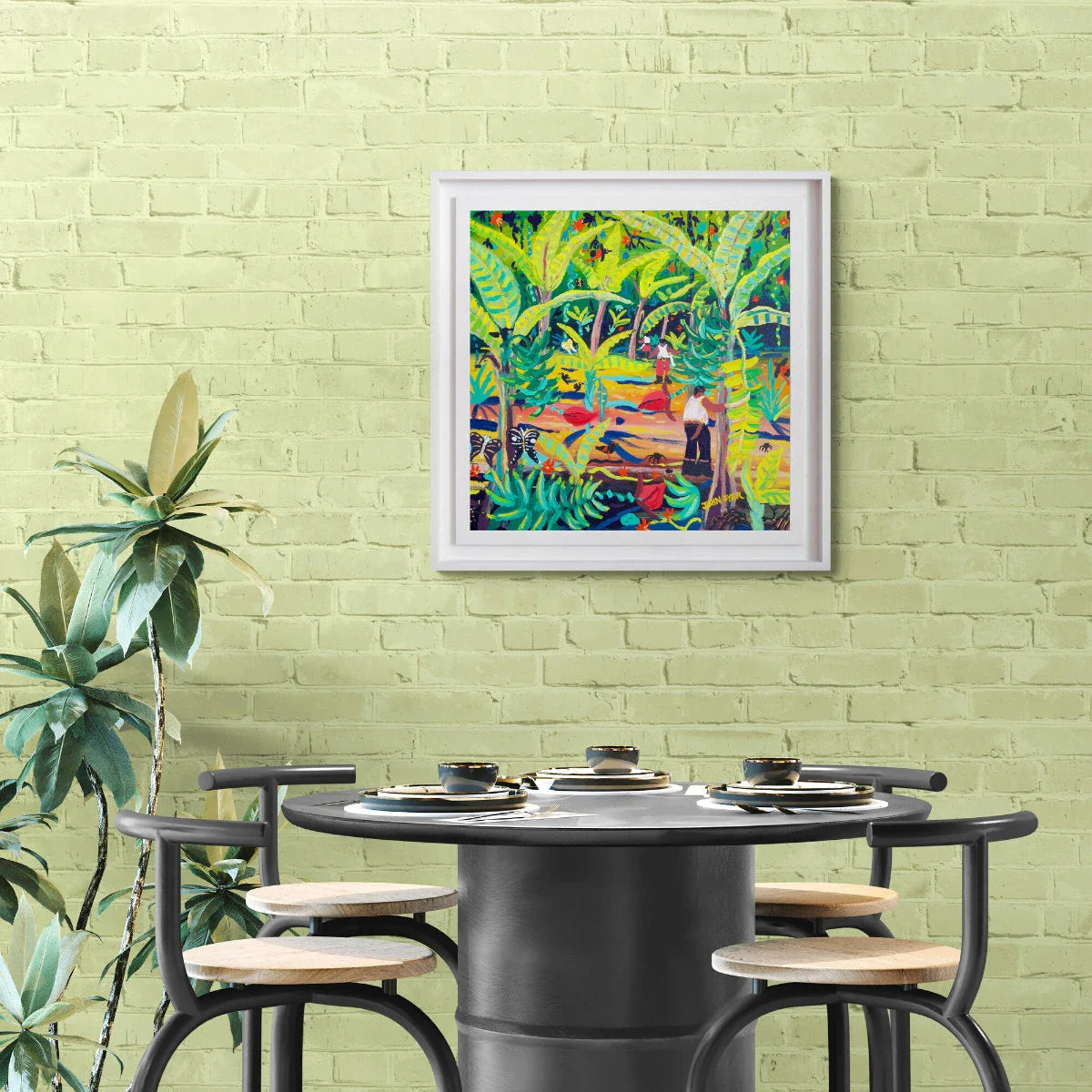 'Jungle Bananas, Costa Rica', 24x24 inches acrylic on canvas. Tropical Costa Rica Painting by British Artist John Dyer - Image 3