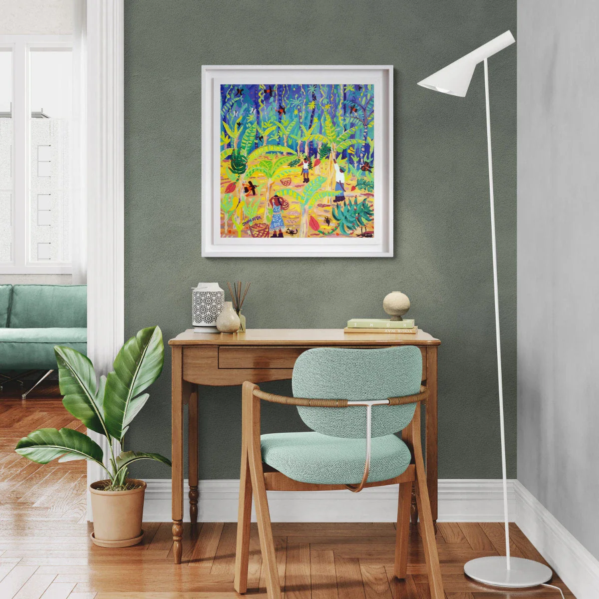 'Rainforest Banana Bonanza, Costa Rica', 24x24 inches acrylic on canvas. Tropical Costa Rica Painting by British Artist John Dyer - Image 3