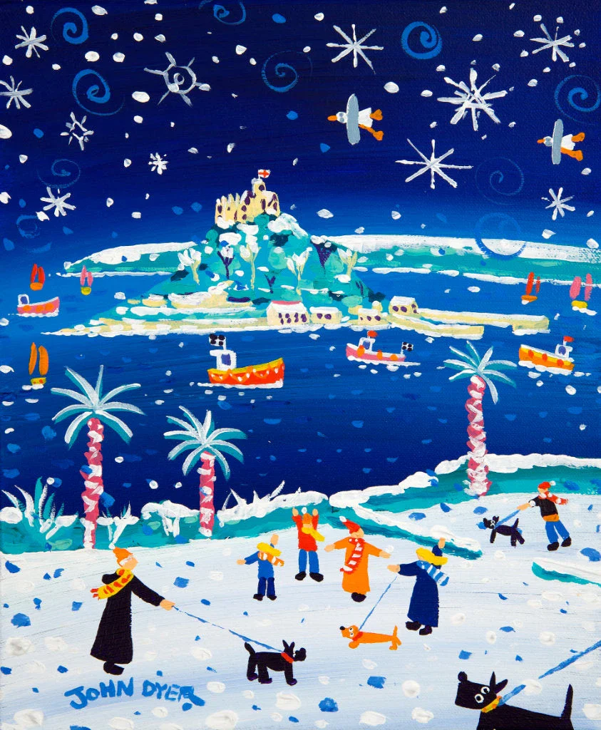 John Dyer Painting. Snowy Walkies, St Michael’s Mount.
12 x 10 inches, acrylic on canvas