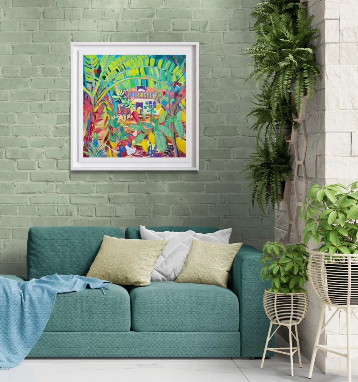 'Tropical Home Garden, Costa Rica', 24x24 inches acrylic on canvas. Tropical Costa Rica Painting by British Artist John Dyer - Image 3