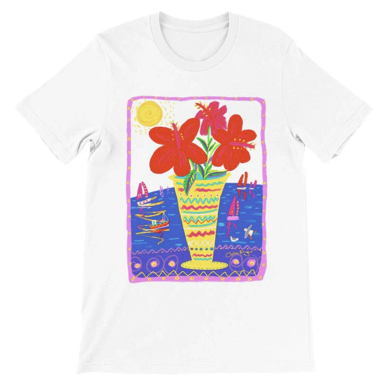 John Dyer Unisex Cornwall Art T-Shirt. 'Seaside Hibiscus'. Cornwall Art Gallery - Image 4