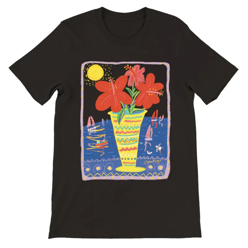 John Dyer Unisex Cornwall Art T-Shirt. 'Seaside Hibiscus'. Cornwall Art Gallery - Image 5