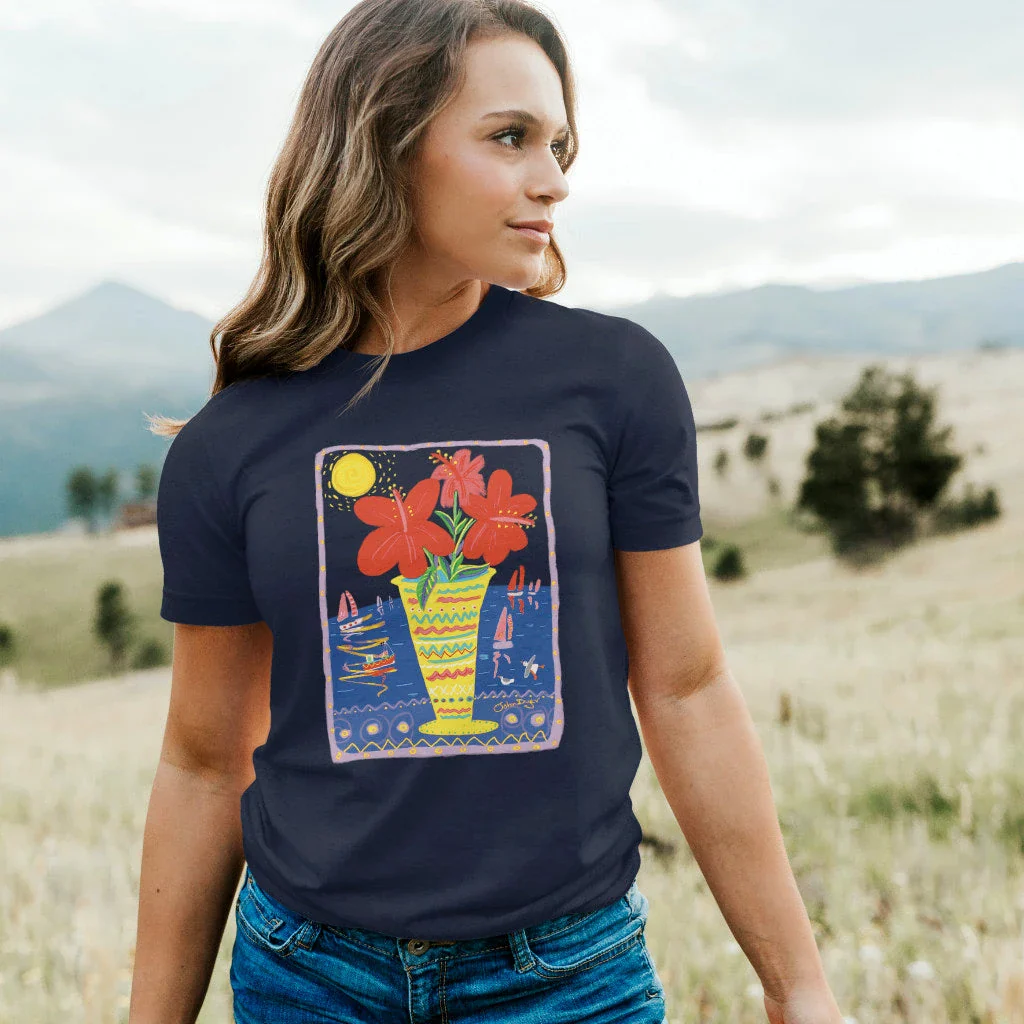 John Dyer Unisex Cornwall Art T-Shirt. 'Seaside Hibiscus'. Cornwall Art Gallery - Image 6