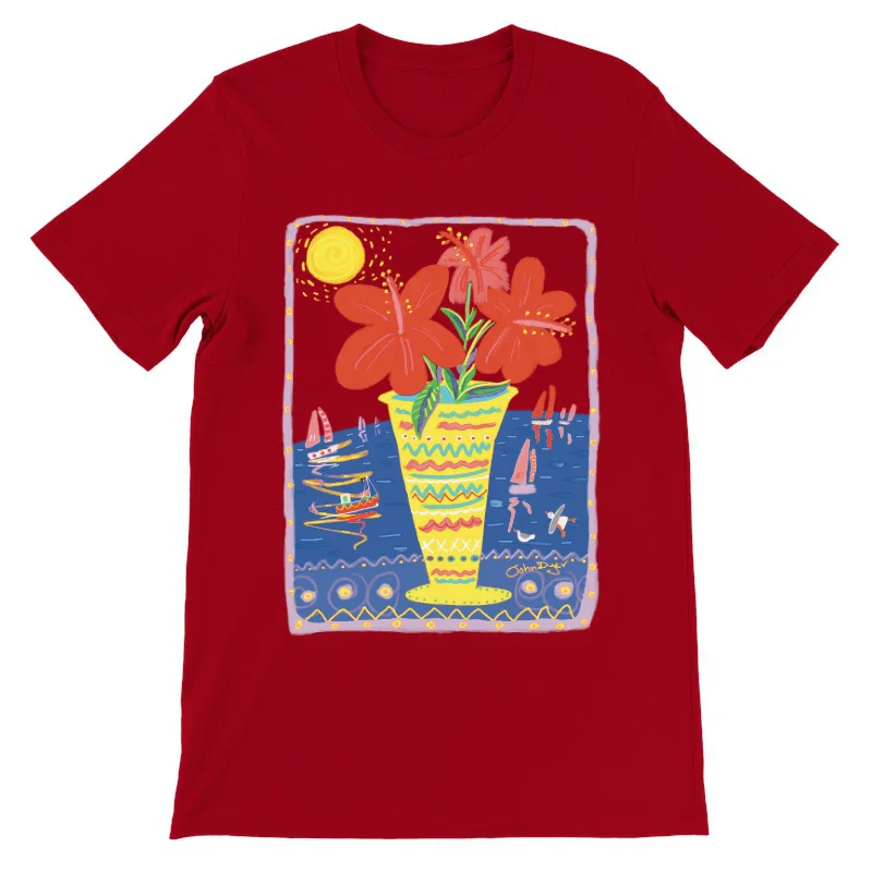 John Dyer Unisex Cornwall Art T-Shirt. 'Seaside Hibiscus'. Cornwall Art Gallery - Image 9