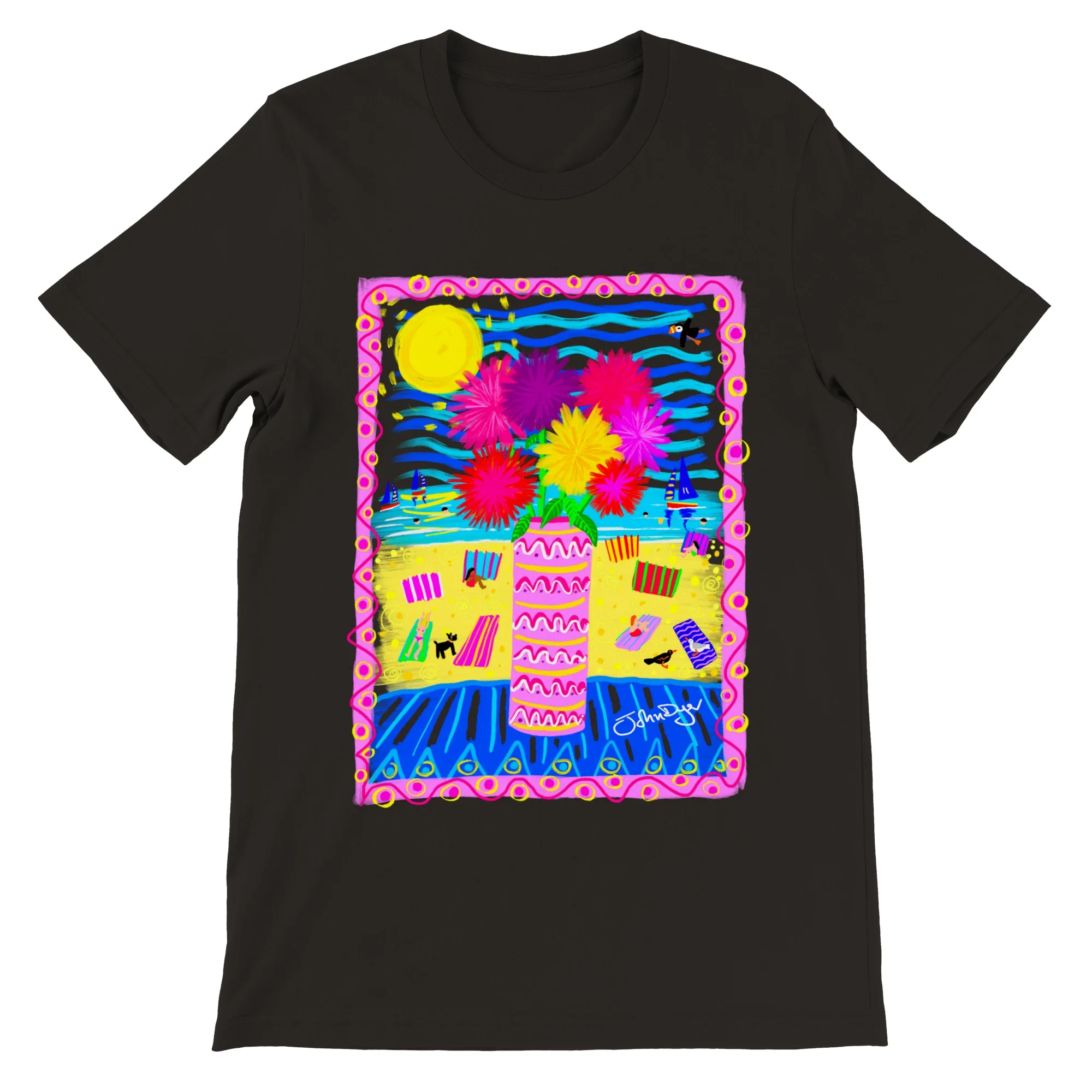 John Dyer Unisex Art T-Shirt. Pom Pom Beach Flowers - Image 3