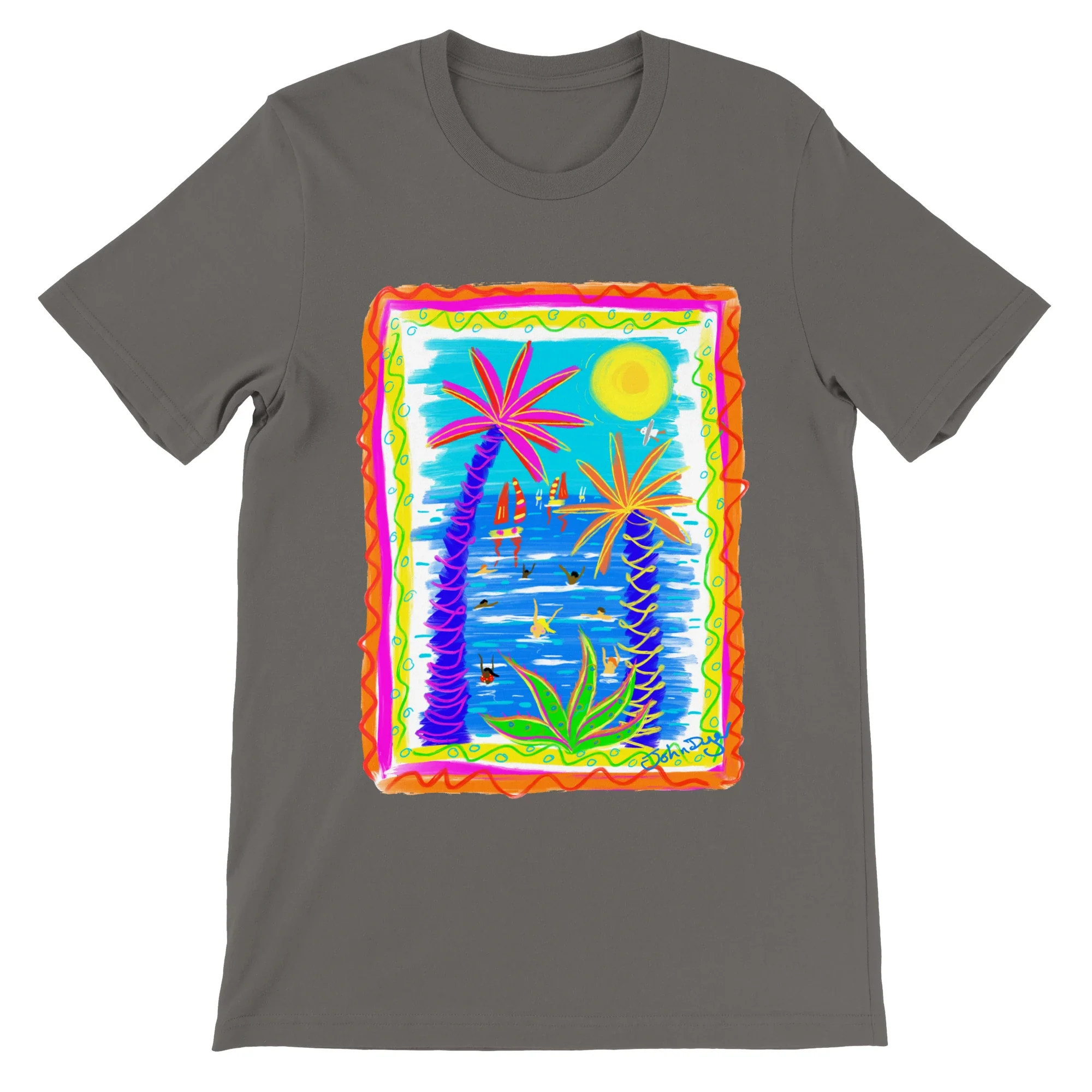 John Dyer Unisex Art T-Shirt. Tropical Bathers and Sunshine - Image 7