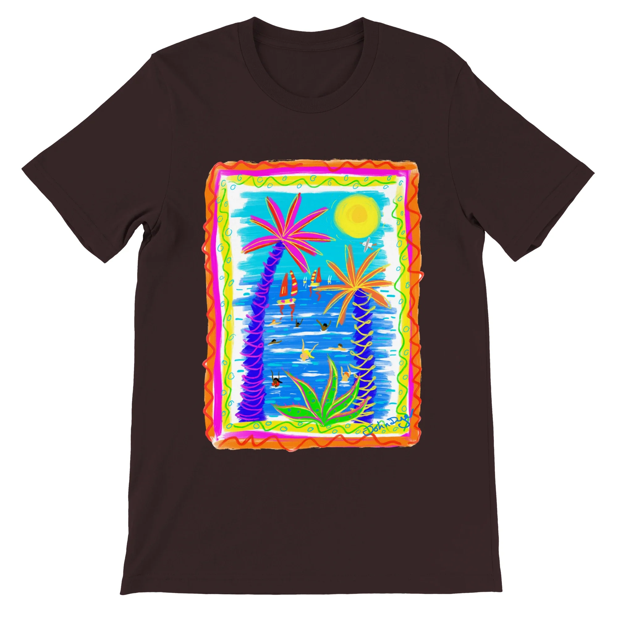 John Dyer Unisex Art T-Shirt. Tropical Bathers and Sunshine - Image 9