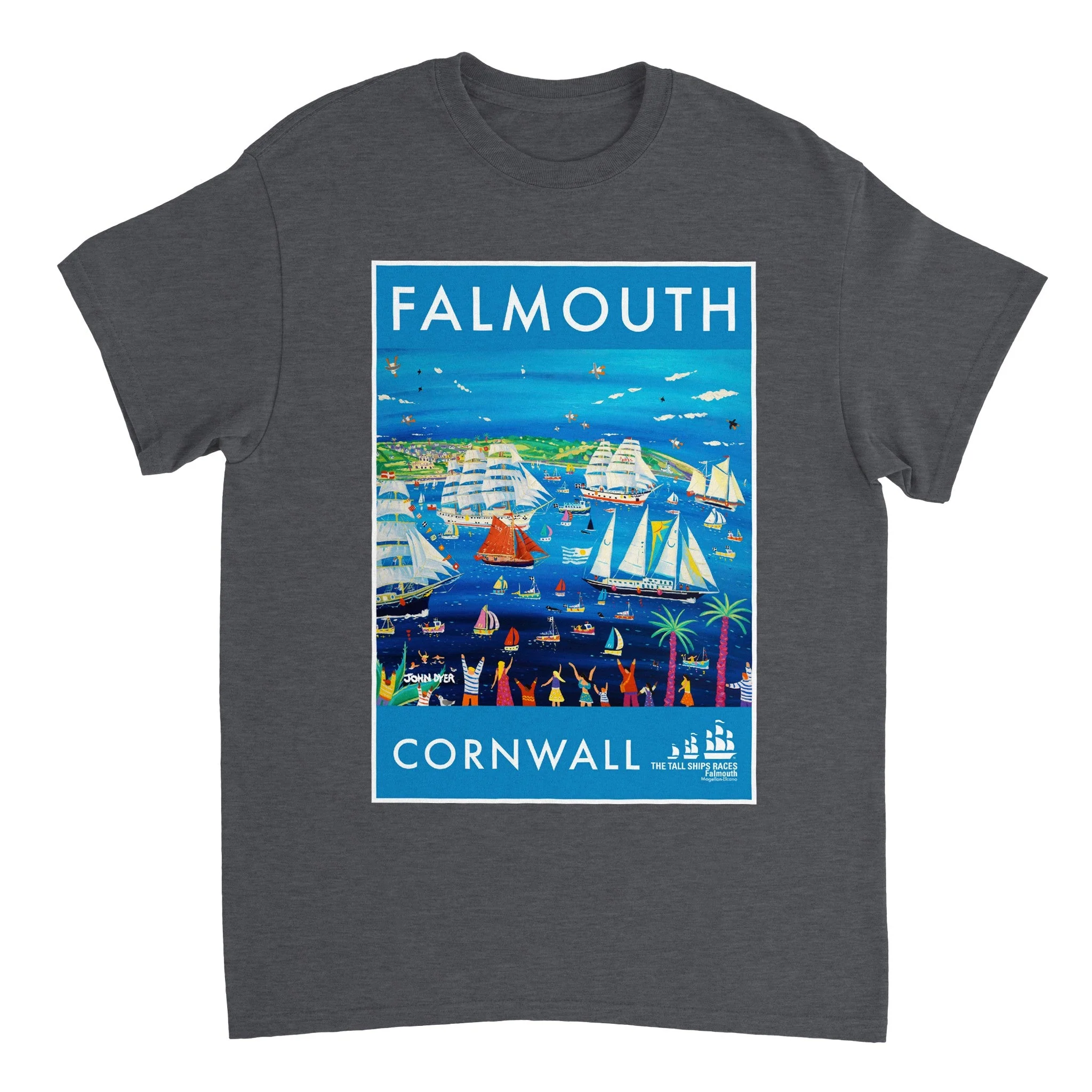 John Dyer Unisex Falmouth Tall Ships Art T-Shirt. 'Tall Ships and Small Ships 2023'. Cornwall Art Gallery - Image 2