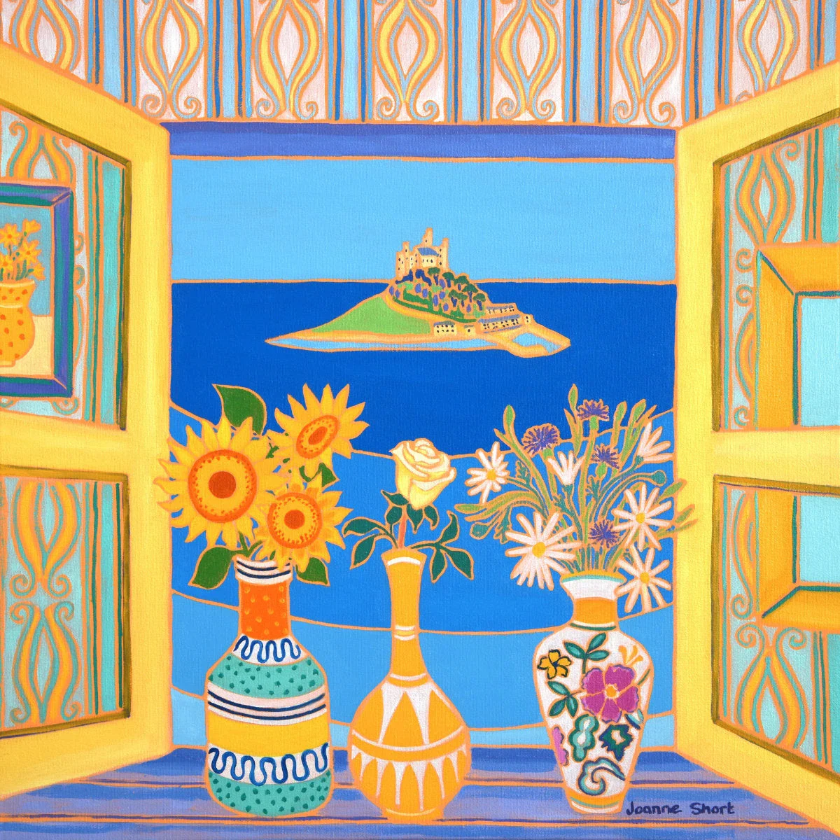 Limited Edition Print Still Life by Cornish Artist Joanne Short. 'Summer Blooms, St Michael's Mount'. Cornwall Art Gallery Print