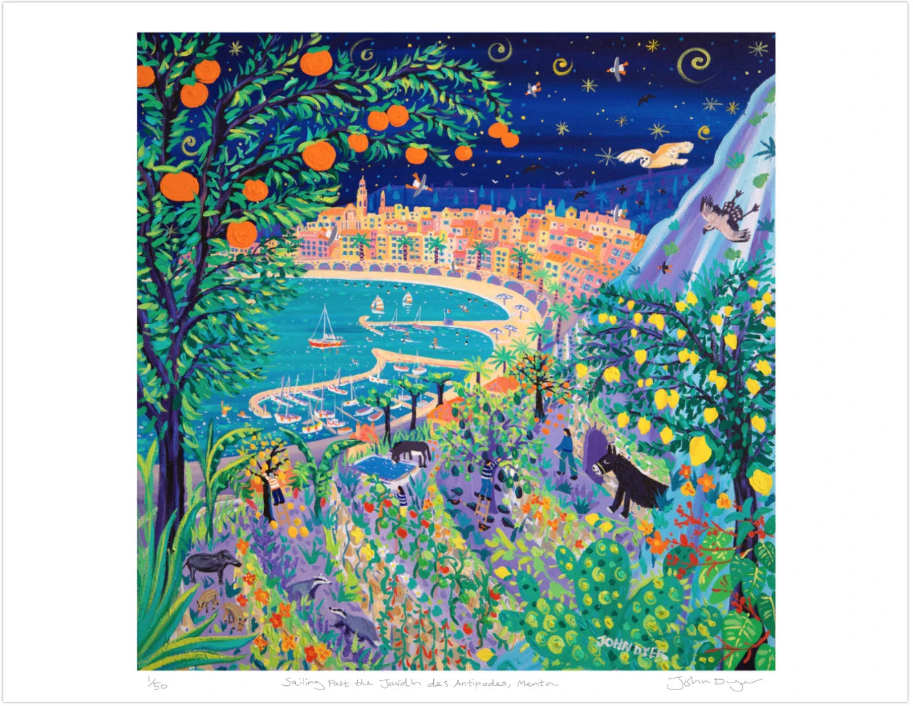 Limited Edition French Prints by John Dyer. 'Sailing Past the Jardin Des Antipodes, Menton, France'. - Image 2