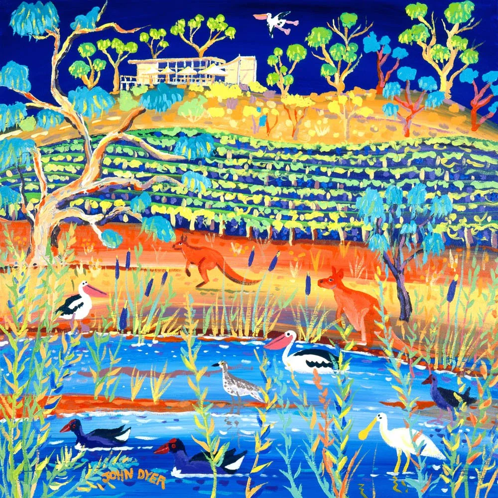 Limited Edition Australian Art Print by John Dyer. Wine and Wetlands. Banrock Station Wine Australia. Animal Art Prints