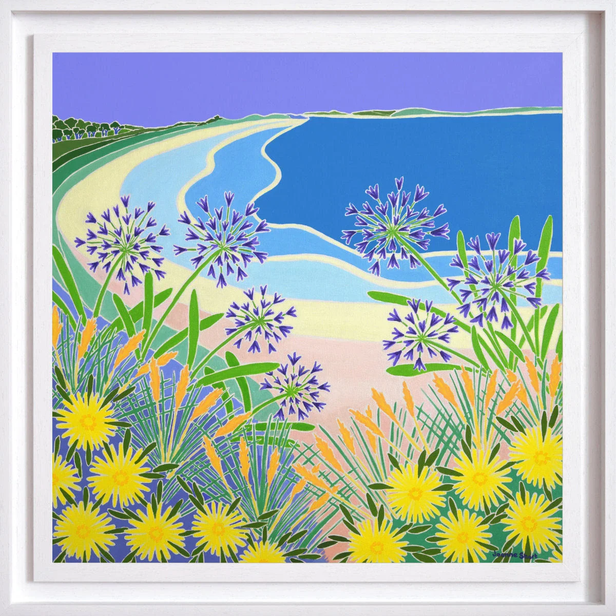 'Looking Through the Agapanthus, Pentle Bay, Tresco', 30x30 inches oil on canvas. Original Painting by Cornish Artist Joanne Short - Image 2