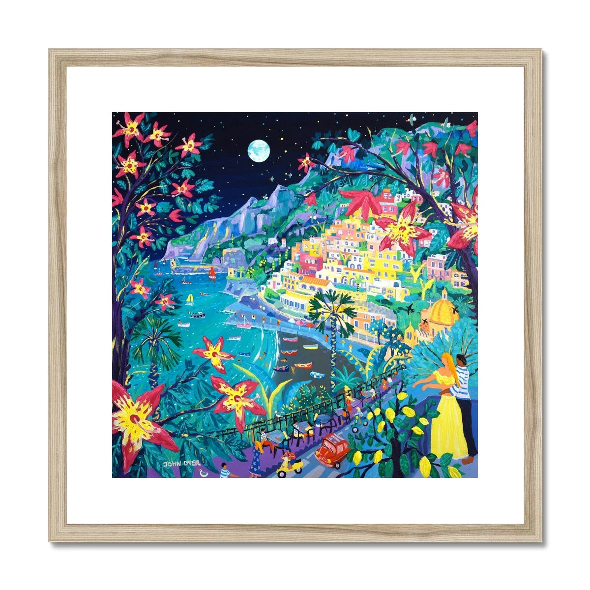 John Dyer Framed Open Edition Italian Fine Art Print. 'Love under an Italian Full Moon, Positano, Italy'. Italy Art Gallery - Image 2