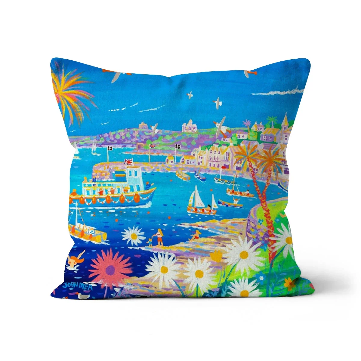 Mediterranean St Mawes, Cornwall by John Dyer Cushion - Image 9