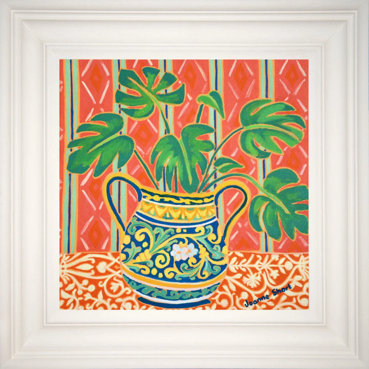 'My Favourite Cheese Plant in a Painted Pot'. 12x12 inches Painting. Oil on Canvas by Cornish artist Joanne Short - Image 2