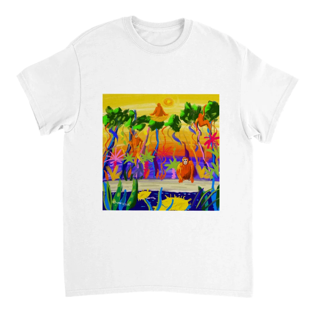 John Dyer Unisex Cornwall Art T-Shirt. Orangutan Rainforest Sunset. Borneo Art Gallery - Image 12