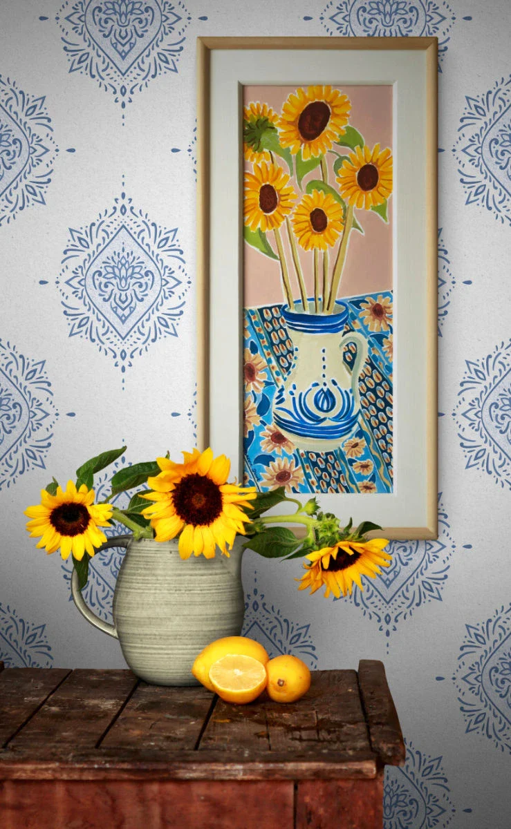 Original Still Life Painting by Joanne Short. Yellow Sunflowers and Blue Tablecloth. Provence, France. - Image 3