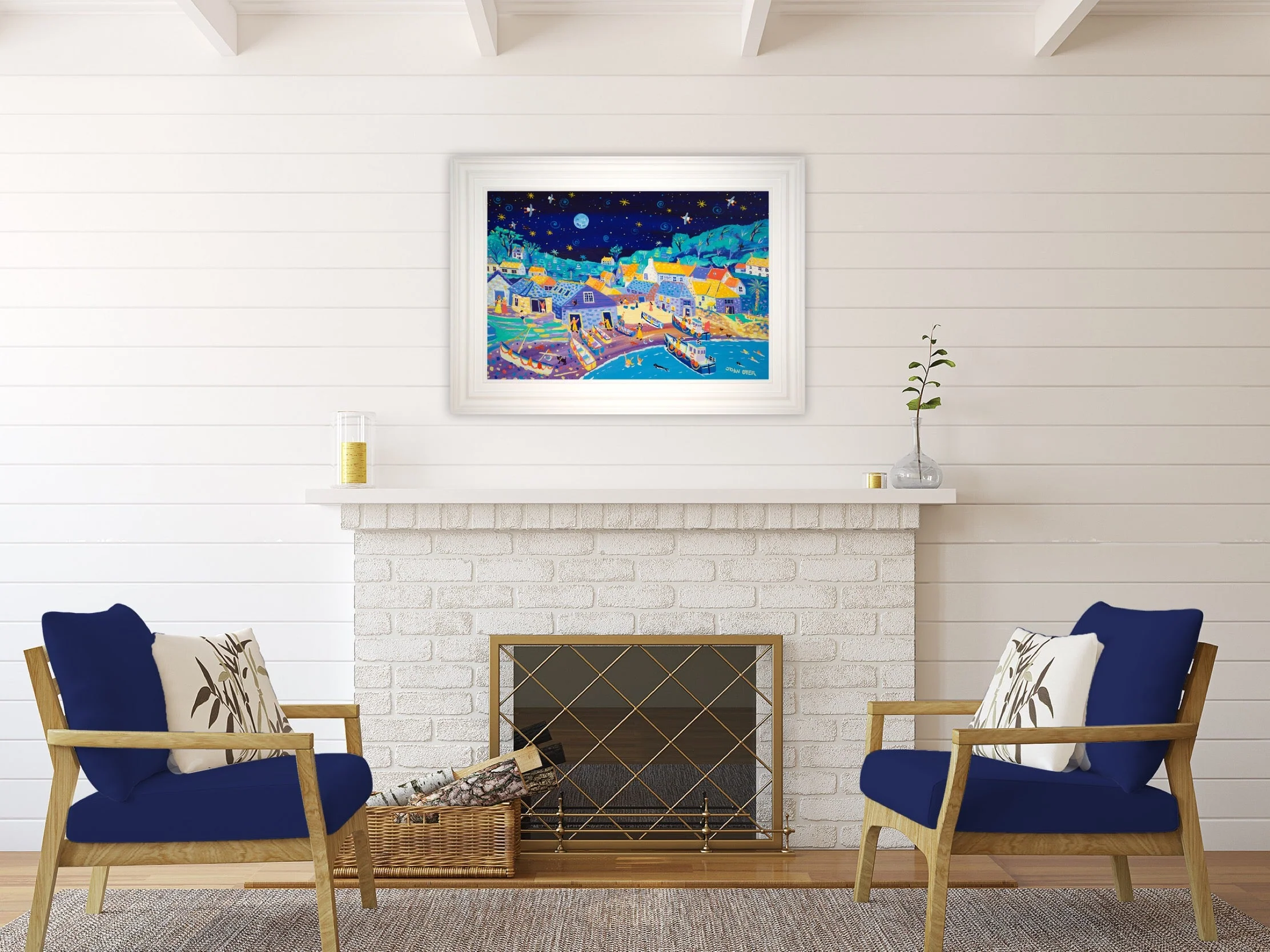 Painting by John Dyer. Moonlit Skinny Dippers, Cadgwith.  24 x 36 inches, acrylic on board - Image 6
