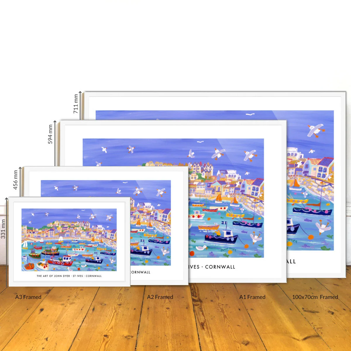 Poster of St Ives, Cornwall by John Dyer. Boats in the Harbour on a High Tide - Image 3