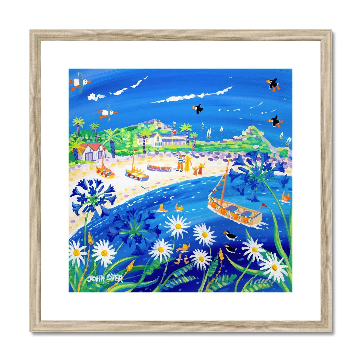 John Dyer Framed Open Edition Cornish Art Beach Print. 'Puffin Days, Tresco'. Cornwall Art Gallery - Image 5