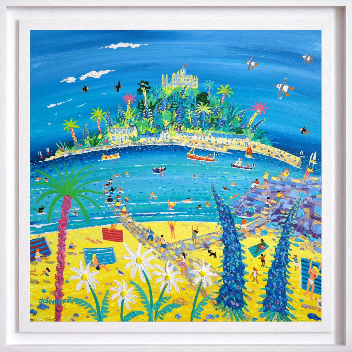 'Racing the Tide, St Michael’s Mount', 30 x 30 inches acrylic on canvas. Cornish Coastal painting by Cornish Artist John Dyer - Image 2