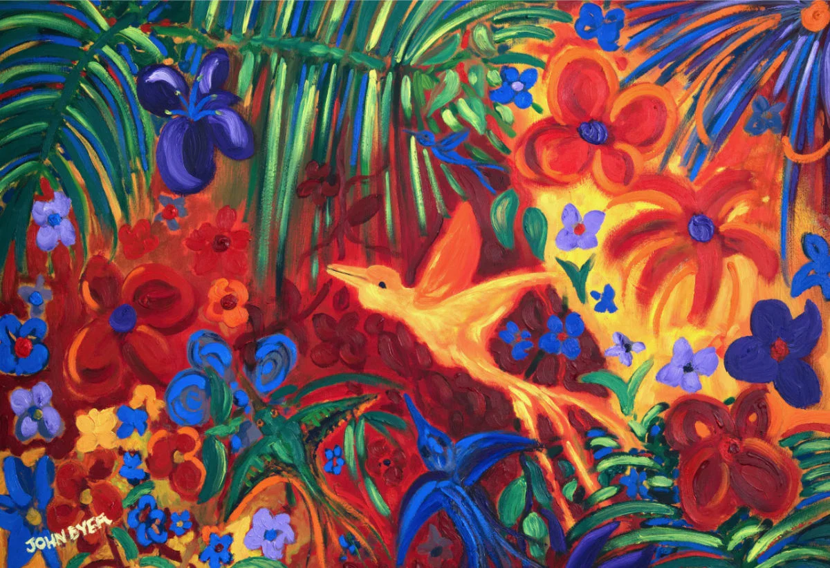 Rainforest Art Limited Edition Jungle Print by Environmental Artist John Dyer. 'Groovy Amazon Birds'. Animal Art Prints