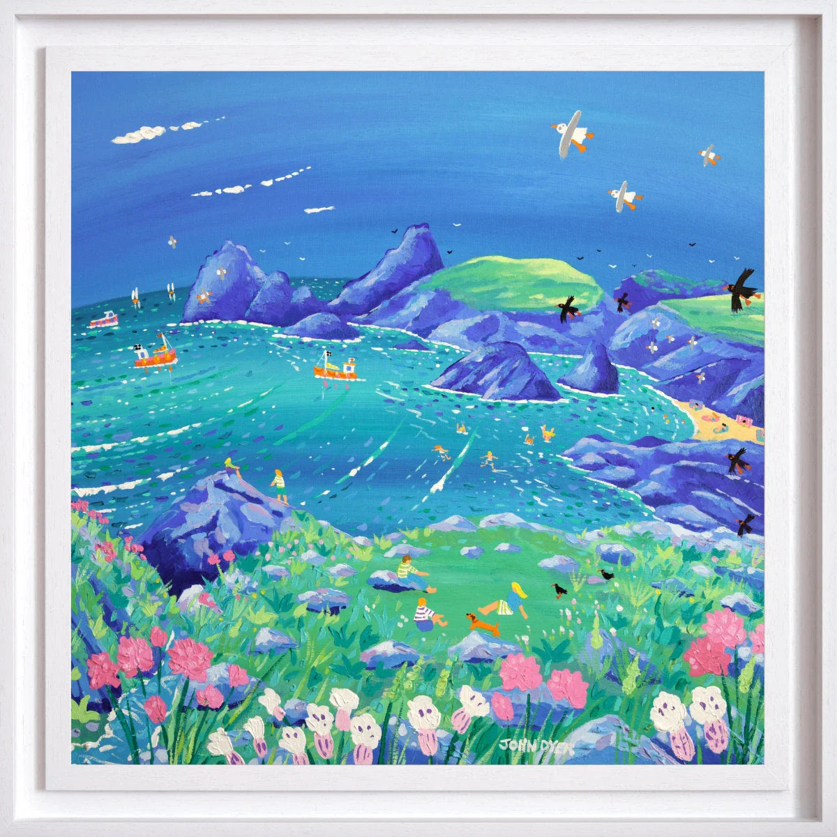 'Relaxing on the Cliffs, Kynance Cove', 30 x 30 inches acrylic on canvas. Cornish Coastal painting by Cornish Artist John Dyer - Image 2