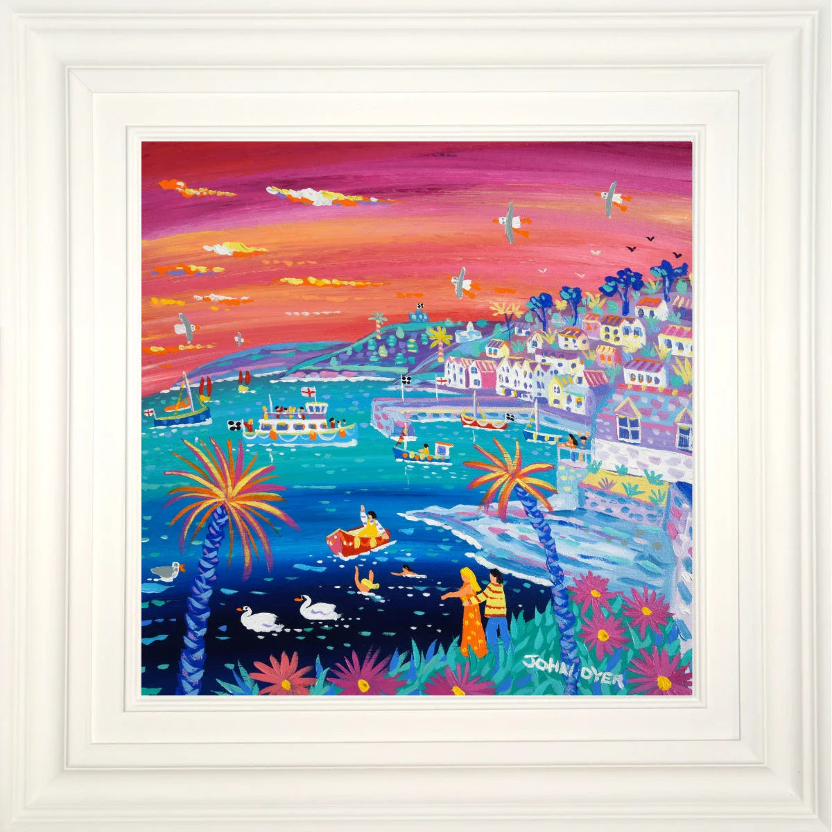 'Romantic Sunset, St Mawes', 18x18 inches acrylic on canvas. Cornwall Painting by Cornish Artist John Dyer. Cornish Art from our Cornwall Art Gallery - Image 2