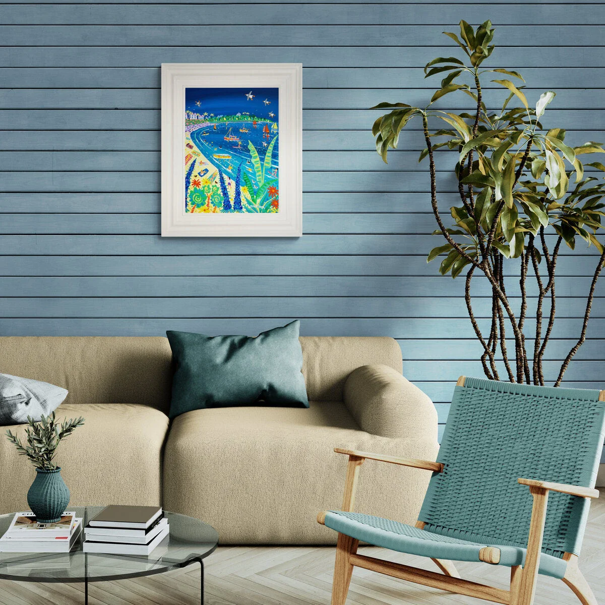 'Sailing and Sunbathing at Gyllyngvase Beach, Falmouth', 24x18 inches acrylic on canvas. Cornish Coastal Painting by British Artist John Dyer - Image 3