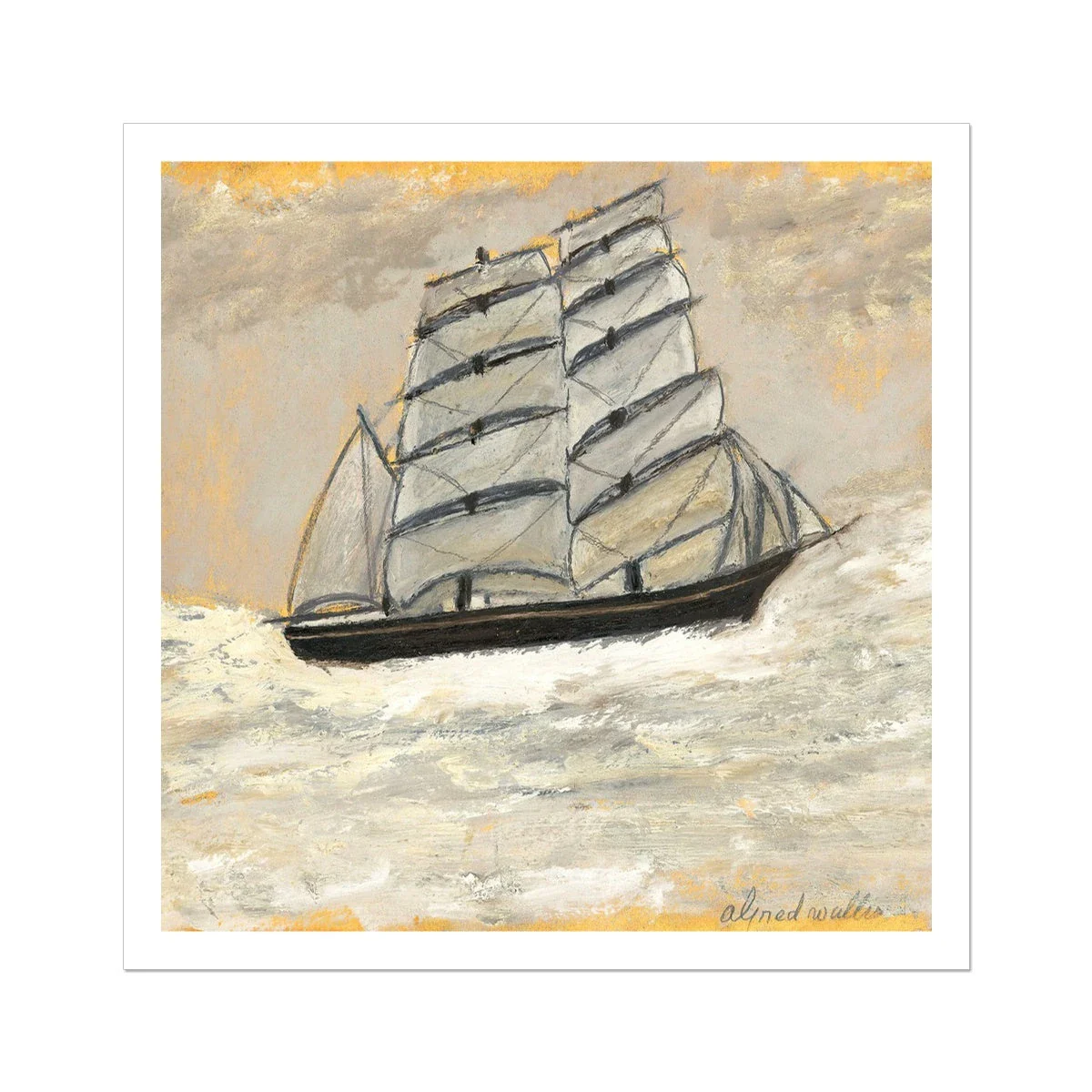 Alfred Wallis Open Edition Cornish Art Print. 'Sailing Ship in a Stormy Sea'. St Ives Cornwall Art Gallery Historic Art - Image 3