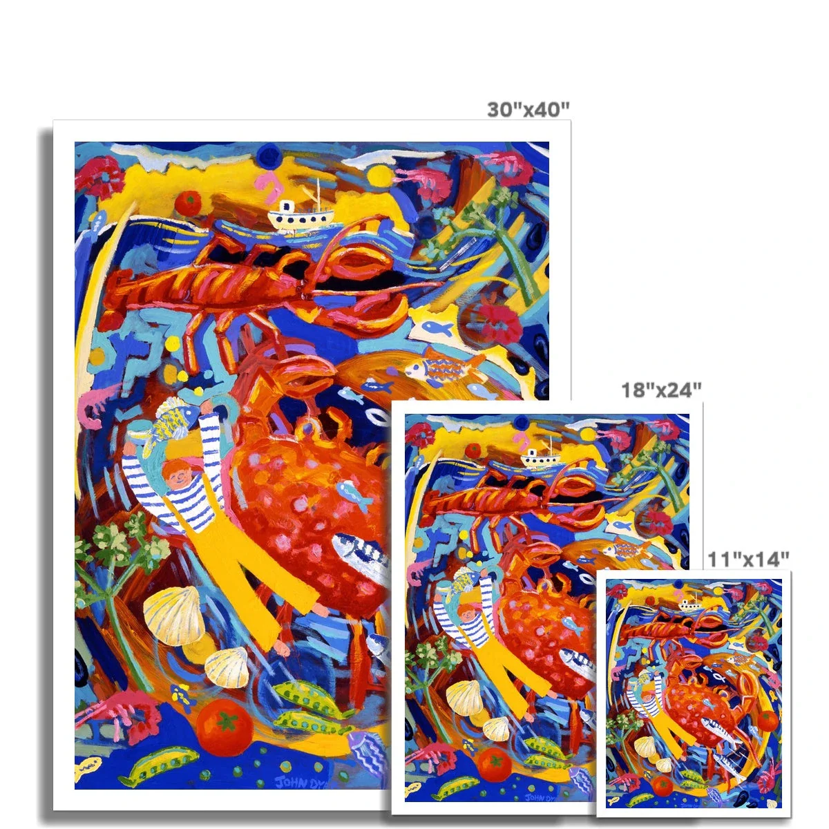 John Dyer Fine Art Print. Open Edition Cornish Art Print. 'Seafood Salad, Padstow'. Cornwall Art Gallery - Image 3