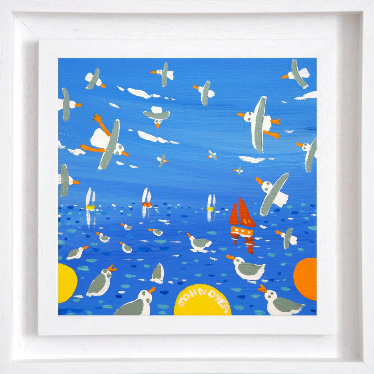 'Seagulls and Sailing Boats, Cornwallâ, 8x8 inches acrylic on canvas. Painting of Cornwall by Cornish Artist John Dyer - Image 2