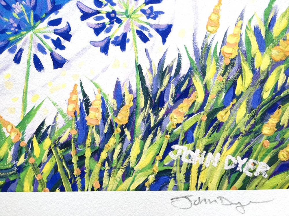 Signed Limited Edition Print by Cornish Artist John Dyer. 'Blue Sky, Pentle Bay, Tresco'. Cornwall Art Gallery Beach Print - Image 4