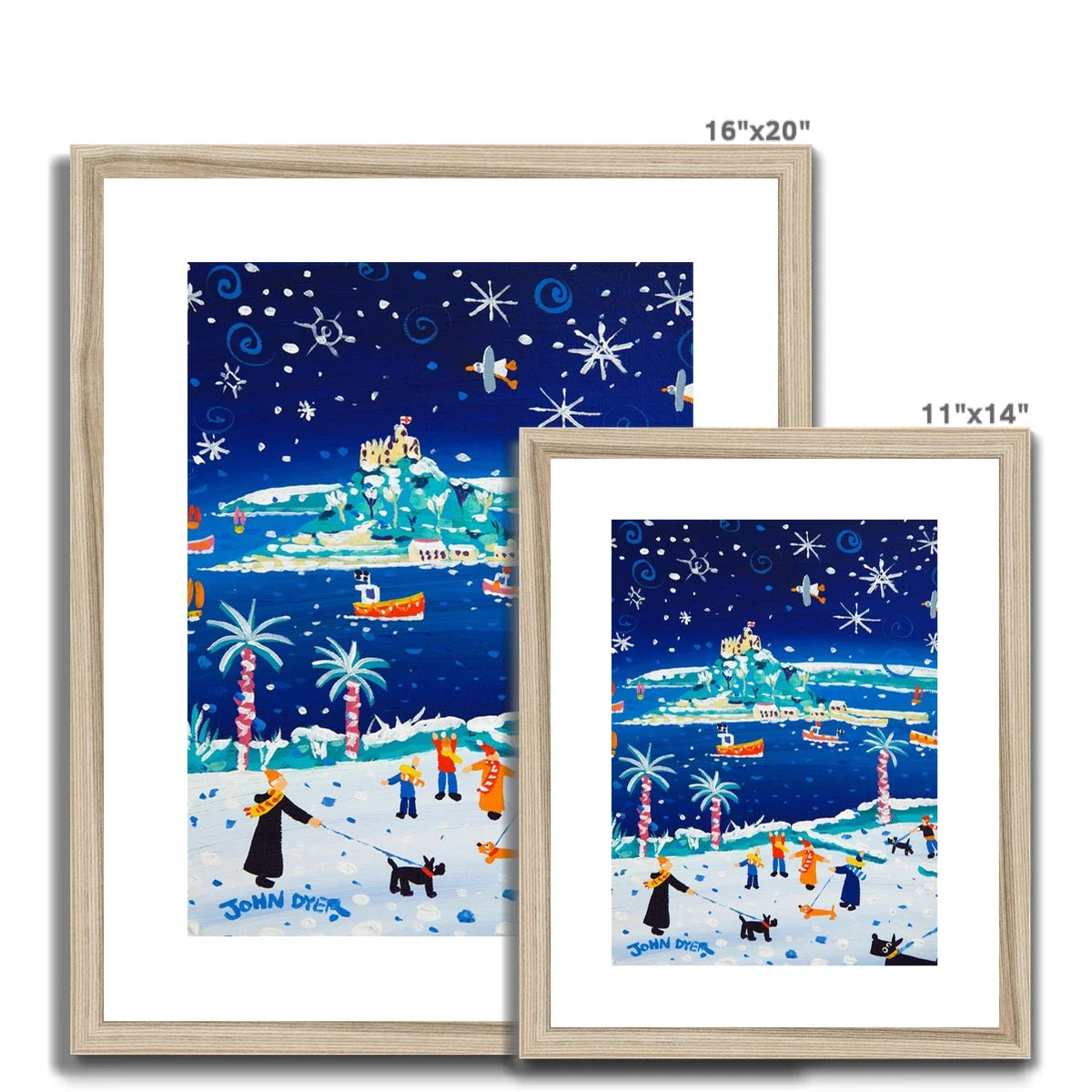 John Dyer Framed & Mounted Open Edition Cornish Art Print. 'Snowy Walkies, St Michael's Mount'. Cornwall Art Gallery - Image 6