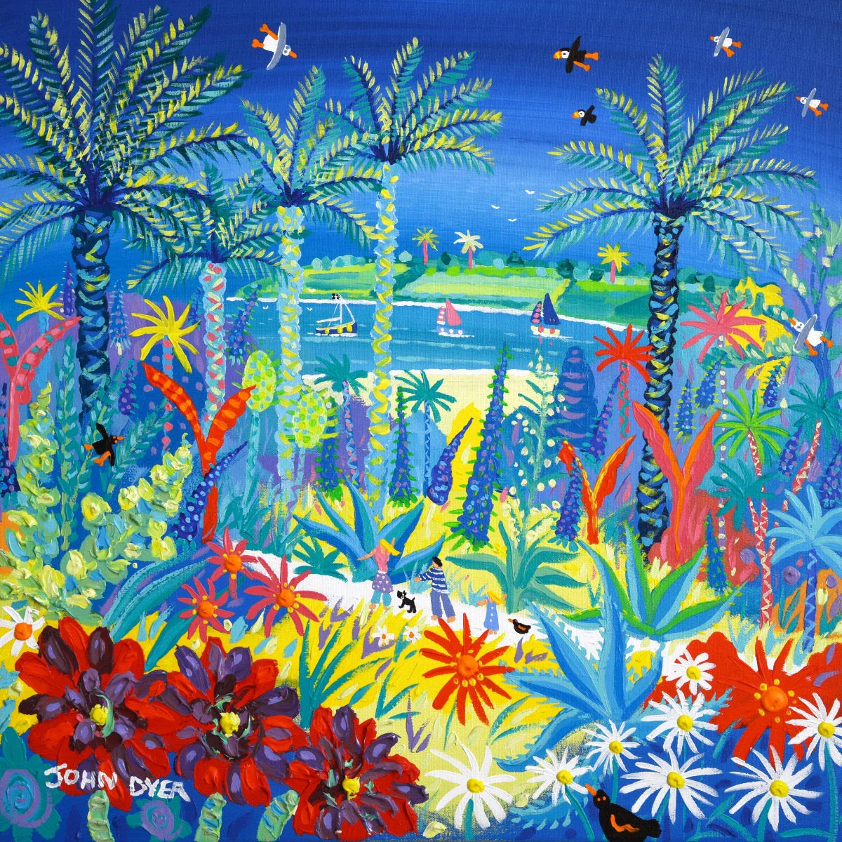 'Strolling through the Magical Gardens, Tresco', 24x24 inches acrylic on canvas. Cornwall Painting by Cornish Artist John Dyer