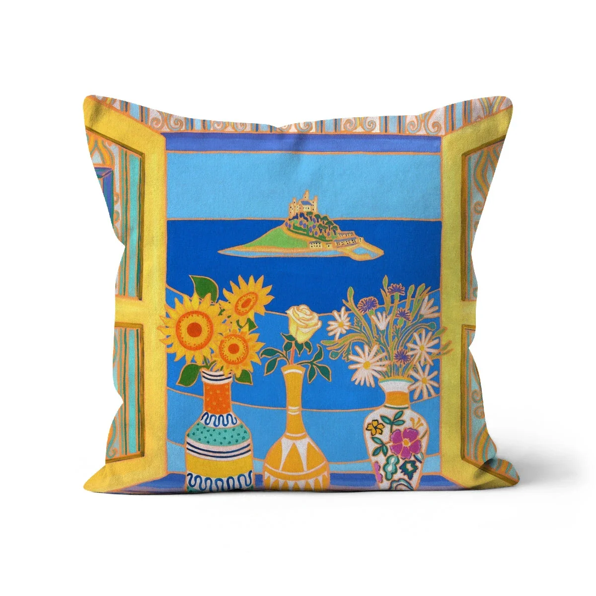 Summer Blooms, St Michael's Mount  Art Cushion by Joanne Short - Image 2