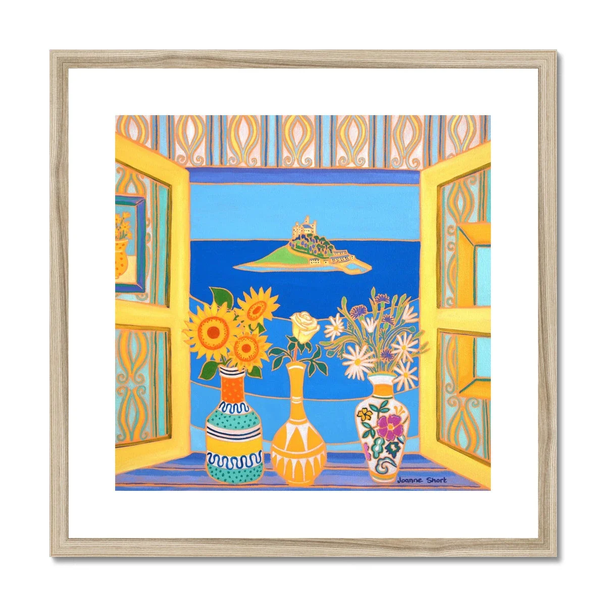 Joanne Short Framed Open Edition Still Life Coastal Cornish Fine Art Print. 'Summer Blooms, St Michael's Mount'. Cornwall Art Gallery - Image 3
