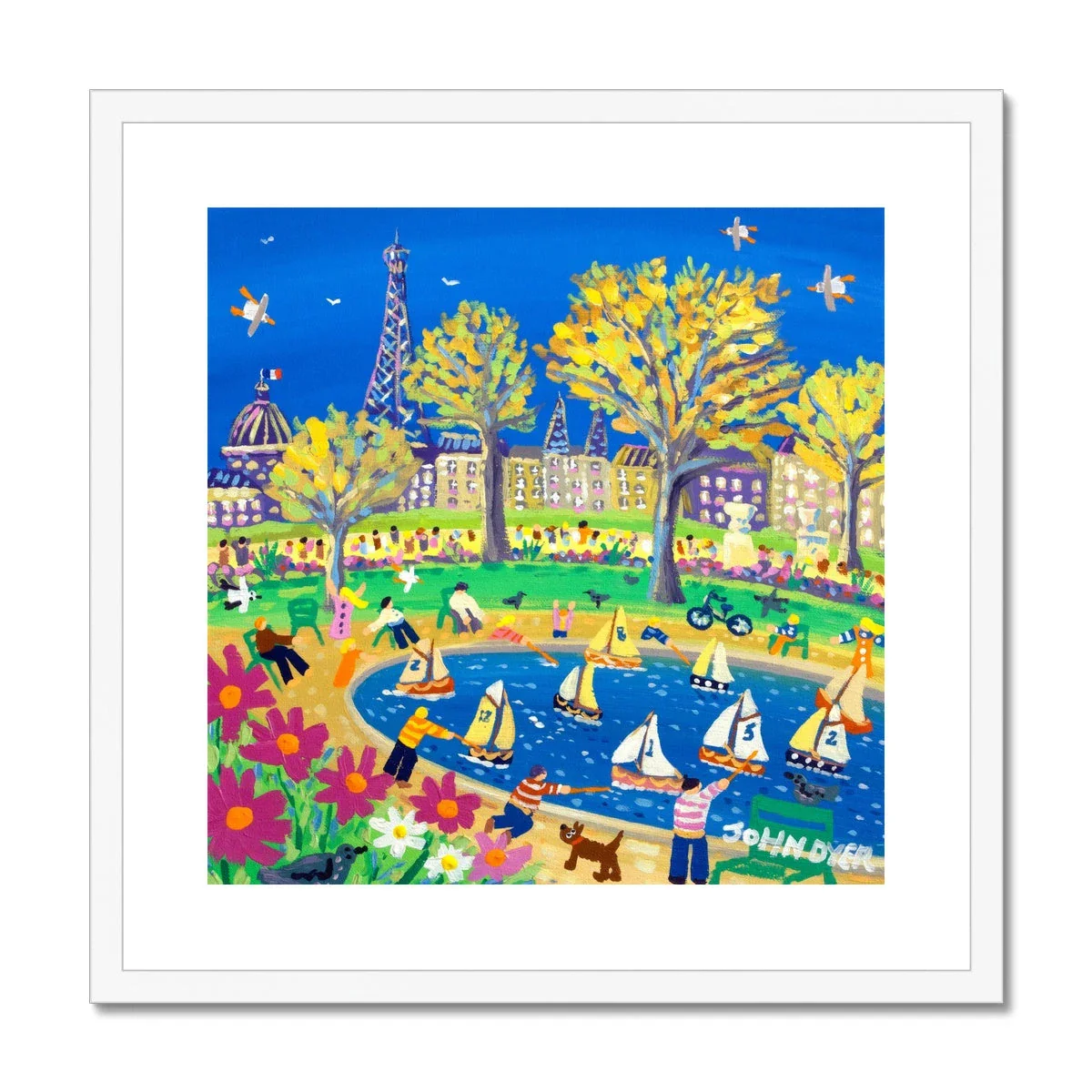 John Dyer Framed Open Edition City Fine Art Print. 'Sunday Afternoon in the Park, Paris, France'. French Art Gallery