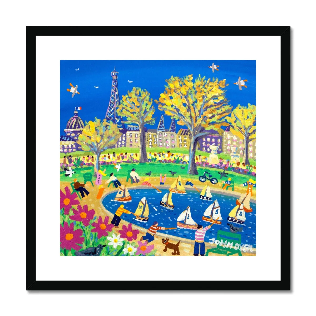 John Dyer Framed Open Edition City Fine Art Print. 'Sunday Afternoon in the Park, Paris, France'. French Art Gallery - Image 2
