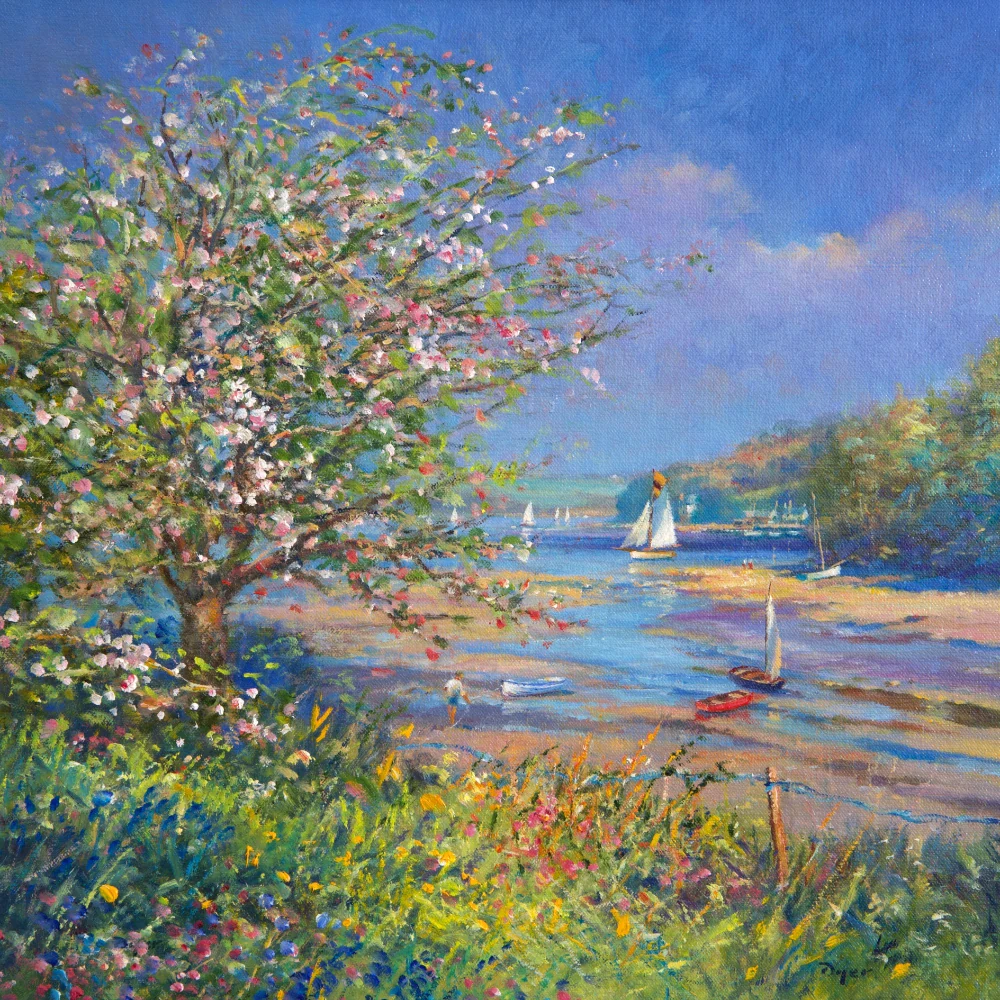 Ted Dyer Oil Painting. Bright Spring Day, Helford