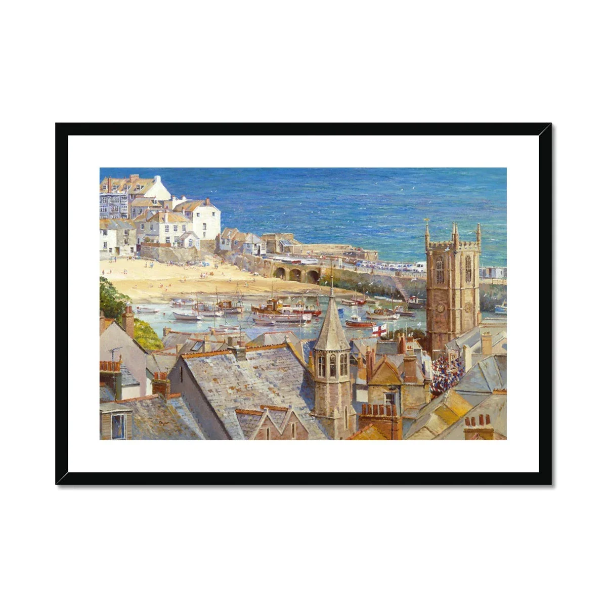 Ted Dyer Framed Open Edition Cornish Fine Art Print. 'The Royal Visit, St Ives'. Cornwall Art Gallery - Image 2
