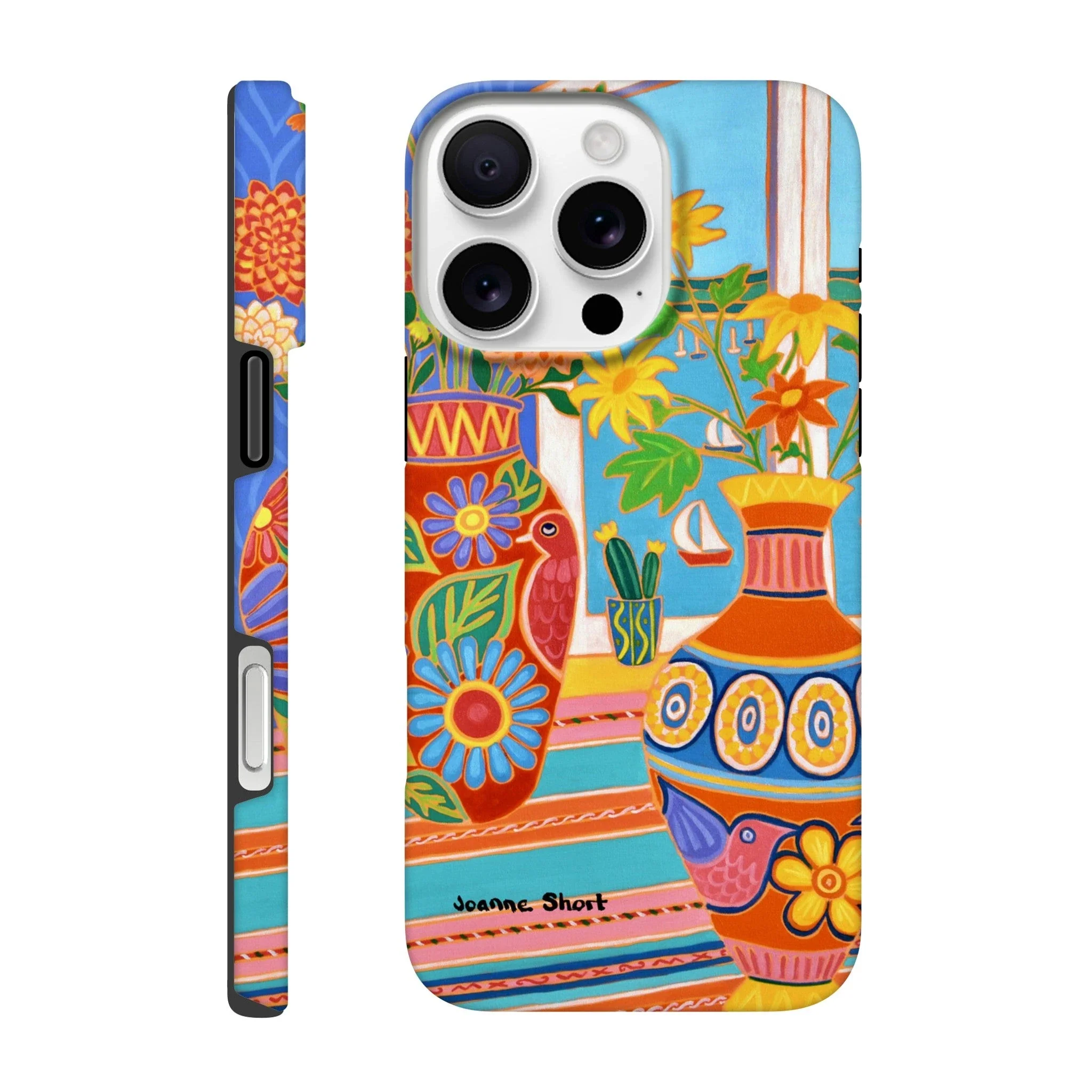 Tough Art Phone Case. Mexican Fiesta Vases and Flowers. Artist Joanne Short. Cornwall Art Gallery