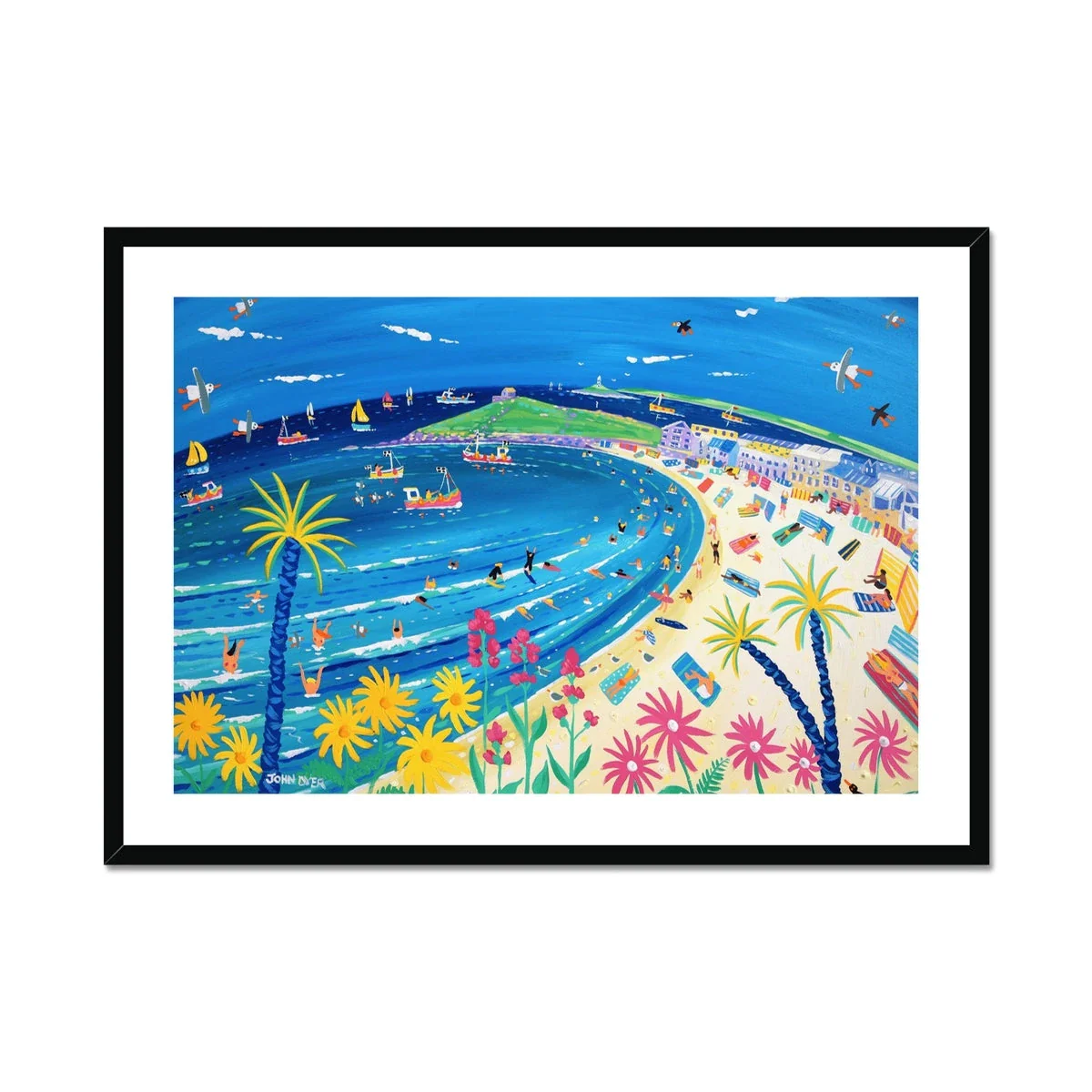 John Dyer Framed Open Edition Cornish Art Print. 'Tropical Days at Porthmeor Beach, St Ives'. Cornwall Art Gallery - Image 2