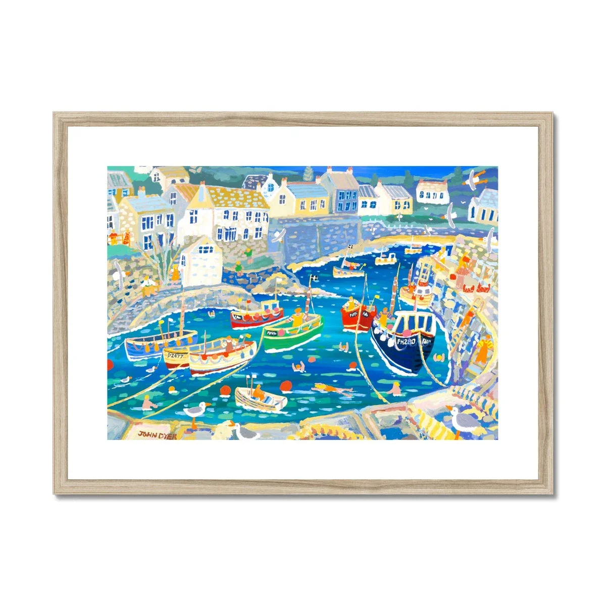 John Dyer Framed Open Edition Coastal Cornish Fine Art Print. 'Unloading the Catch, Coverack Harbour, Cornwall' - Image 6