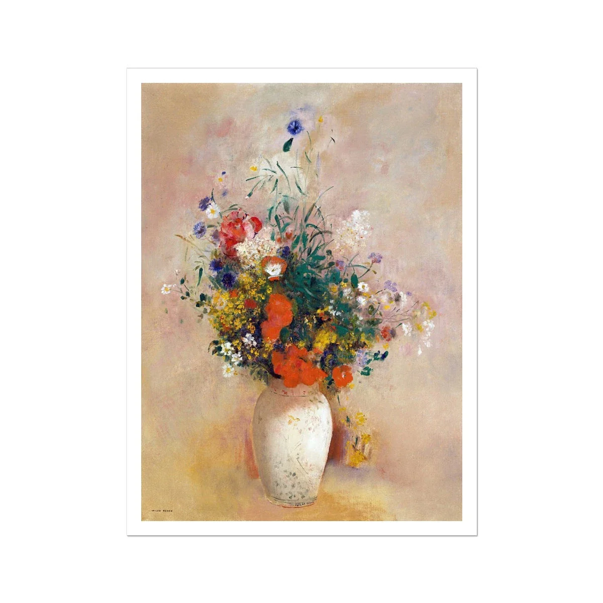 'Vase of Flowers with a Pink Background'. Garden Flowers. Still Life by Odilon Redon. Open Edition Fine Art Print. Historic Art