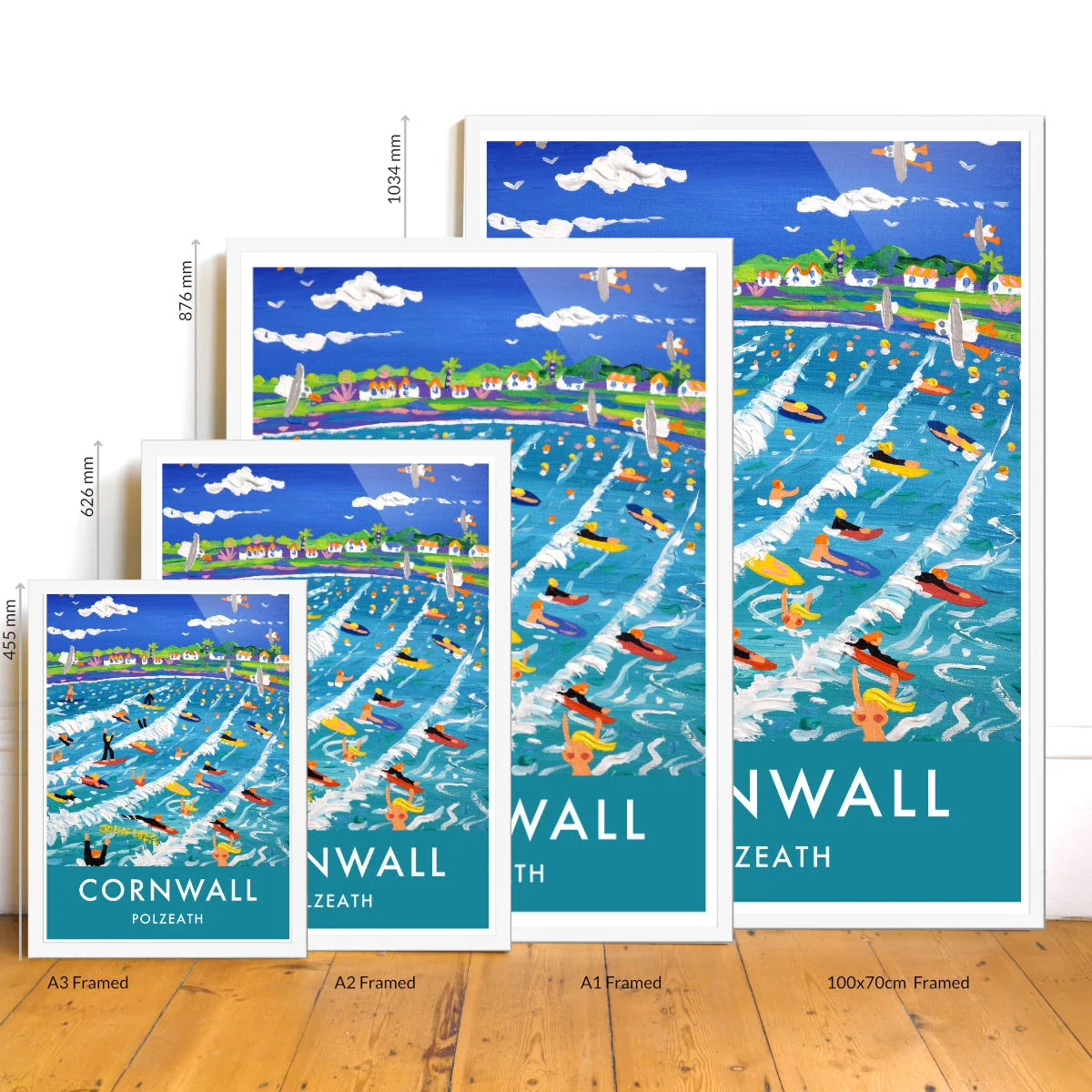 Vintage Style Travel Art Poster Print of Polzeath Beach with Surfers by John Dyer. Cornwall Art Gallery - Image 3