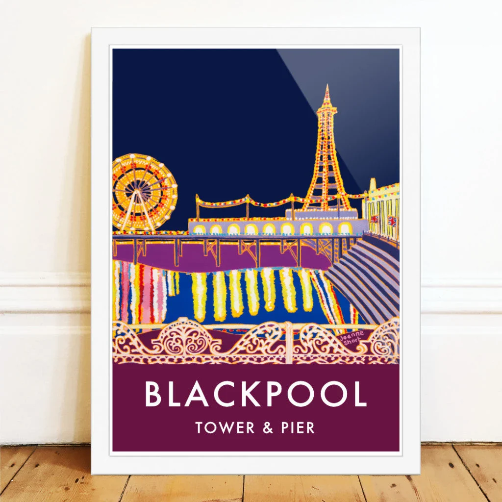Vintage Style Travel Wall Art Poster Print by Joanne Short. Blackpool Tower and Pier - Image 2