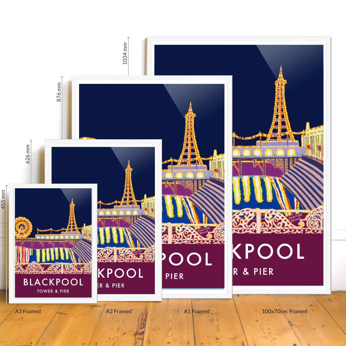 Vintage Style Travel Wall Art Poster Print by Joanne Short. Blackpool Tower and Pier - Image 3